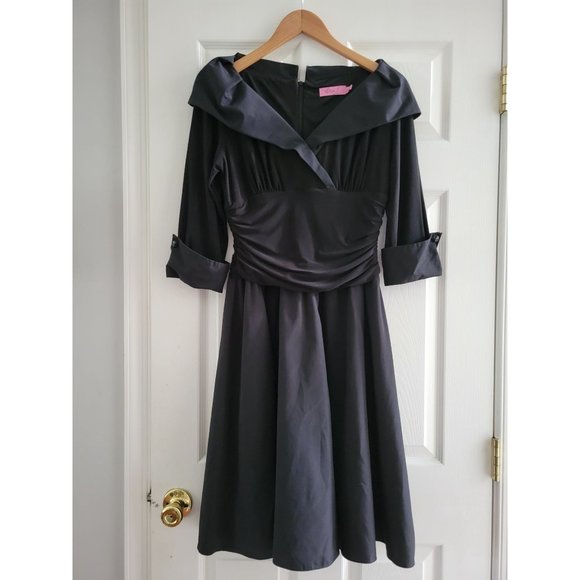 Eliza J Black Retro Dress ruched waist Mad Men size 8 Prom Event - Picture 2 of 9